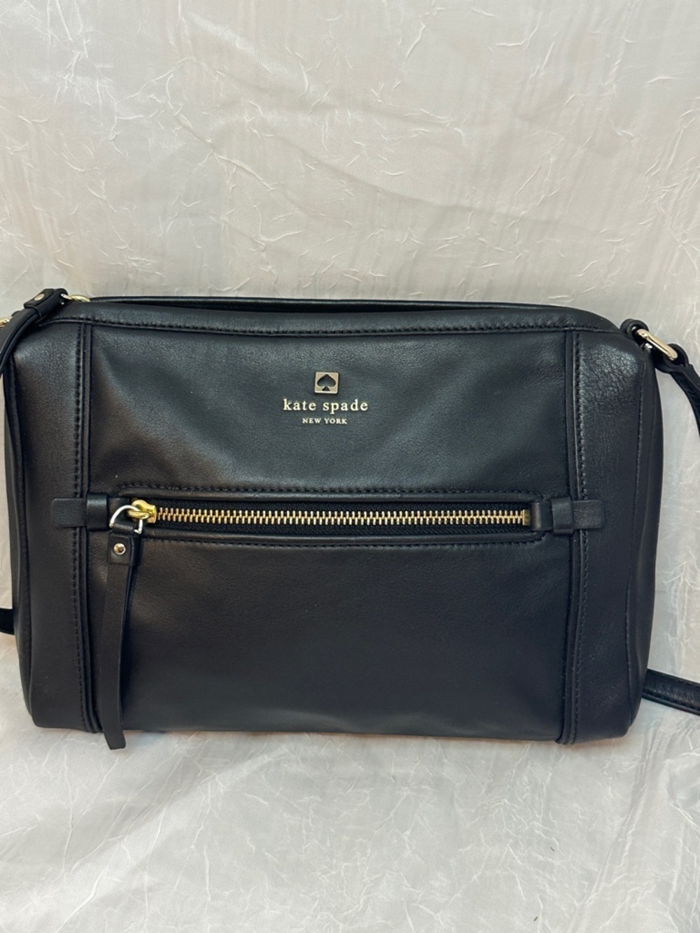 Kate Spade New York Hudson Street Black Leather Crossbody with Gold Hardware